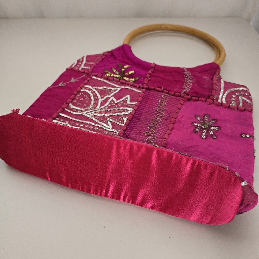 Boho Pink Patchwork Silver Golden Embroidered Han… - image 7